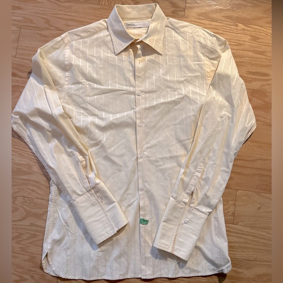 Perry Ellis Macys Cream Pinstripe Button Down Shirt 100% Cotton - Picture 1 of 9